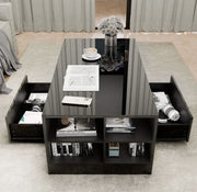 White High Gloss Rectangular Coffee Table LED Lights Storage 2 Drawers 95x55