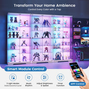 Glass Display Cabinet, 10-Tier RGB LED Curio Cabinet with Human Sensor