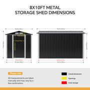 8 x 10ft Garden Shed Metal Apex Roof Outdoor Storage Tool Sheds Lockable Doors