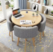 5-Piece Modern Round Dining Table Set + 4 Upholstered Faux Leather Chairs