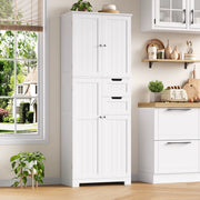 Kitchen Pantry Cabinet Tall Storage 4 Door 2 Drawer Shelves Organizer White Unit