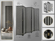 BLACK WOODEN ROOM DIVIDER 6 PANEL SOLID WEAVE FOLDING PRIVACY SCREEN PANELS NEW
