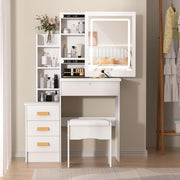 Dressing Table with LED Lights Mirror Stool Set Drawers Vanity Makeup Desk