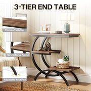 C-Shaped End Table Modern 3-Tier Narrow Side Table with Storage for Living Room