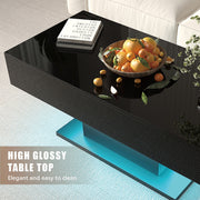High Gloss LED Coffee Table Cocktail Center Table Modern Living Room Rectangle