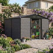 Garden Shed 10 x 8 Metal Apex Roof Outdoor Storage Sheds with 2 Free Foundations