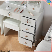 Dressing Table White Vanity Set Makeup Desk with Stool Mirror 6Drawer LED Lights