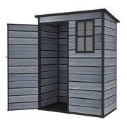5X3FT Plastic Garden Shed Pent with Floor Window Lockable Door Wood Grain Grey