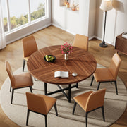 Modern Round Dining Table for 4-6, 120cm Circle Kitchen Table, Wood Dinner Table