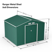 Metal Shed Outdoor Garden Storage 7x4 - 11x14 Apex Roof Galvanised Steel Ranger