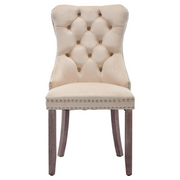 Set of 2 Dining Chairs !SALE! Beige Velvet Button Tufted Upholstered Wood Legs