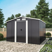 8x8 FT Peak Roof Steel Storage Shed, Pre-drilled Steel Panels, Outdoor Tool Shed