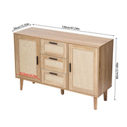 Sideboard Cabinet Cupboard w/ 2 Doors 3 Drawers Rattan Sideboard for Living Room
