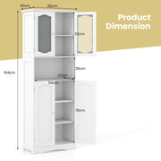 Tall Bathroom White Storage Cabinet Tempered Glass Door Pantry Cabinet