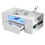 LED Coffee Table Wooden 2 Drawer Storage High Gloss Modern Living Room Furniture
