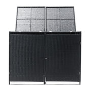 Double Wheelie Bin Store Poly Rattan Garden Outdoor Garbage Storage Shed Cover