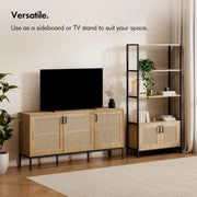 Wide Sideboard for Living Room, Rattan Effect With 6 Storage Shelves
