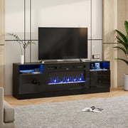 70inch Black TV Stand Cabinet Electric Fireplace Unit 12 LED Colour Fire Flame
