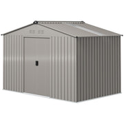 9 x 6FT Galvanised Garden Storage Shed with Sliding Door, Grey