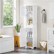 Tall Bathroom Storage Cabinet, 170cm Storage Organizer with Glass Door, White