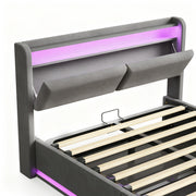 NEW LED OTTOMAN STORAGE PANEL PLUSH VELVET UPHOLSTERED BED FRAME DOUBLE SIZE