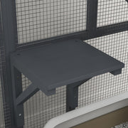 Cat Cage House Catio Indoor Enclosure on Wheels Fir Wood Grey 3 Levels