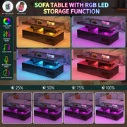 Coffee Table With LED High Coffee Gloss Black Table Rectangular Centre 2 Drawers