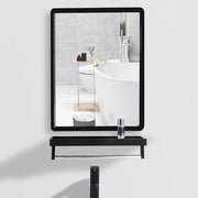 Black Bathroom Metal Frame Mirror Wall Mounted with Cosmetics Shelf 60*40cm