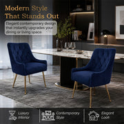 Dining Chairs Set of 2 Upholstered Tufted Velvet Kitchen Chairs Gold Legs Modern