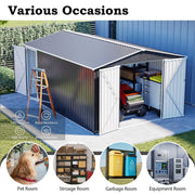 10x14FT Galvanized Metal Garden Shed Lockable Door Tool Storage shed, Anthracite