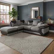 Corner Sofa Dino Jumbo Cord Suite 3 Seater 2 Seater Couch & Footstool Grey/Black