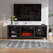 Black 70inch TV Stand Unit Cabinet with Electric Fireplace & 12 Colour LED Light