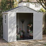 8 X 4FT Plastic Garden with Double Doors Lockable Outdoor Storage Shed W/ Window