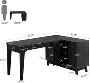 57 Inch L-Shaped Desk Modern Executive Office Computer Desk with Storage Cabinet