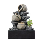 Tall Intdoor Water Fountain 3 Tiers Cascading Jugs Zen Meditation LED Waterfall