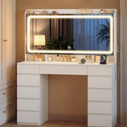 Vanity Dressing Table with LED Lighted Mirror & 11 Drawers Makeup Desk w/ Stool