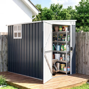 4 x 6ft Lean to Garden Storage Shed with Window, Dark Grey