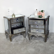 Pair mirrored bedside tables bedroom living room furniture French shabby chic