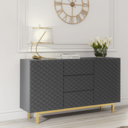 Sideboard TV Cabinet Storage Cupboard Buffet Diamond Pattern Grey Gold 140cm