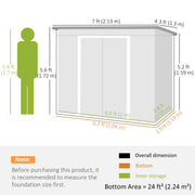 7 x 4ft Metal Garden Storage Shed w/ Double Door Dark Grey