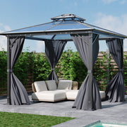 XL Hardtop Gazebo Garden Pavilion Metal Frame Polycarbonate Roof with Curtains