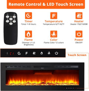 60inch LED Fireplace Media Wall Fire Wall Mounted Standing Electric Heater 12Col