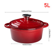 26cm Cast Iron Casserole Dish Pot w/Lid Dutch Oven 5L Enameled Stew Pot Stockpot