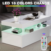 High Gloss LED Coffee Table With Storage Wooden 2 Drawer Living Room Furniture