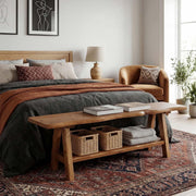 55 Inch Farmhouse Solid Wood Dining Bench with Storage Shelf for Dining Room