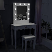 Dressing Table With LED Lights Mirror Stool Set Makeup Desk Vanity Table Bedroom