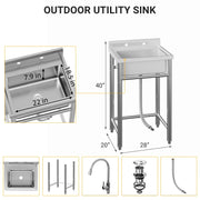 Stainless Steel Utility Sink 304 Bowl Wash Station Kitchen Tone Restaurant Garag