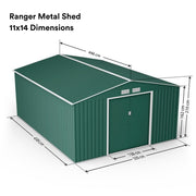 Metal Shed Outdoor Garden Storage 7x4 - 11x14 Apex Roof Galvanised Steel Ranger