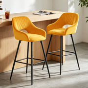 Set of 2 Bar Stools Velvet/PU Metal Legs Breakfast Stools Armrest Padded Chairs