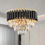 Round Gold Crystal Chandelier, Modern K9 Crystal Ceiling Light for Dining Room